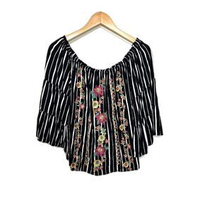 Savanna Jane Embroidered Blouse Off the Shoulder Boho Flowy Artsy Floral Large